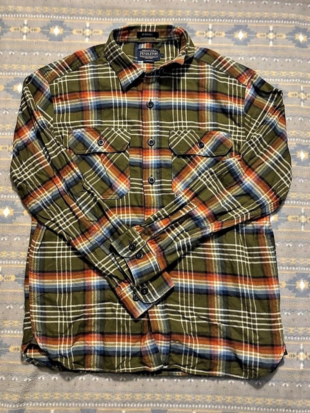 Pendleton Burnside Flannel Shirt Plaid Wool Green & Blue Large